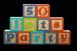 50th birthday party game blocks from wood that say let's party