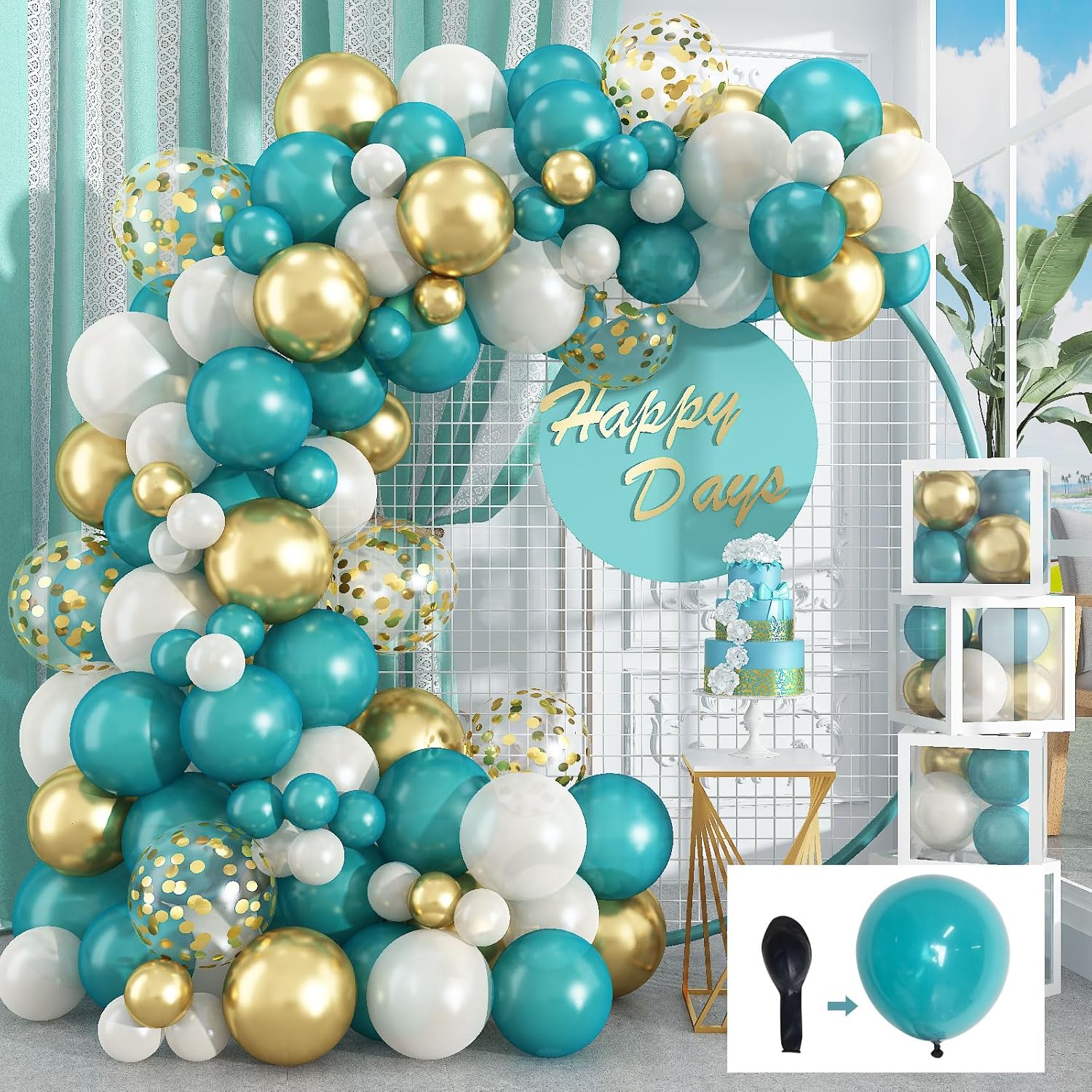 Turquoise Blue Pearl White Balloon Garland