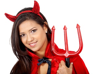 young women dressed in a devils Halloween costume