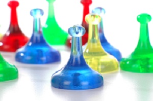 colorful game pieces, like one would use on a board game