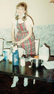 Dana Palmer at her own bridal shower playing a cooking game