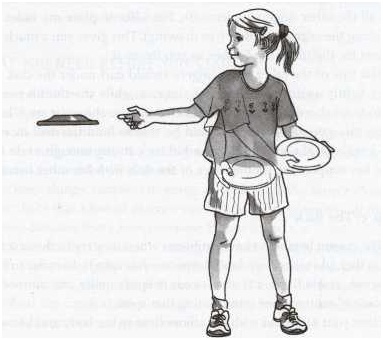 illustration of girl properly throwing a frisbee