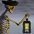 skeleton wearing a pirate's hat holding a lantern