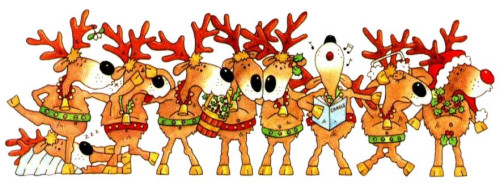 9 Reindeer standing in a row, one singing Christmas carols