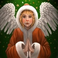 Angel with wings wearing a Santa outfit