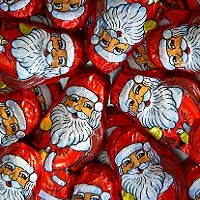 chocolate wrapped in foil to look like Santa Claus