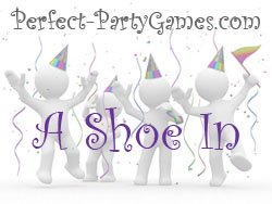 perfect party games logo with the game name a shoe in